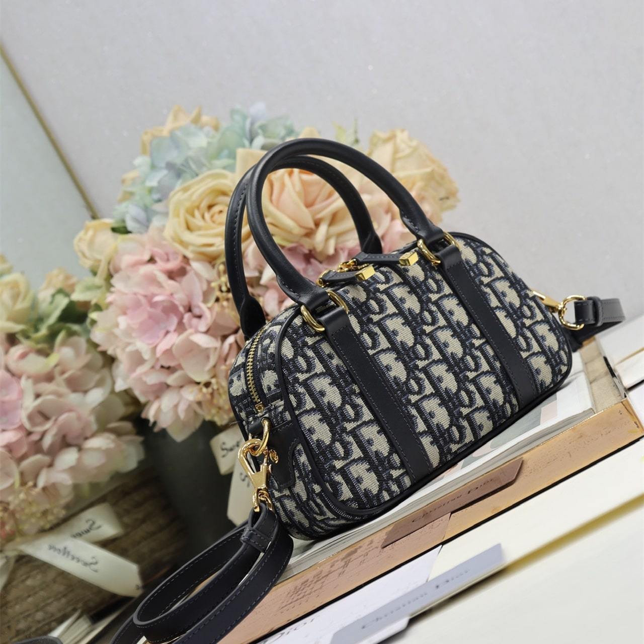 高仿Dior*D-Vibe系列S238M928白色印花手提單肩包藍色Mini免檢版