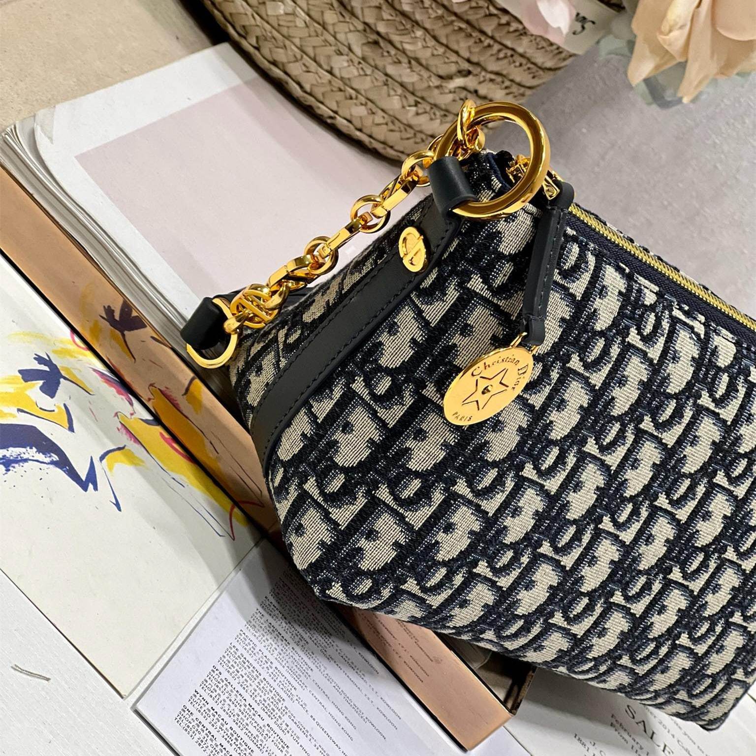 高仿Dior*StarHobo系列S320M928鏈條手袋藍黑免檢版