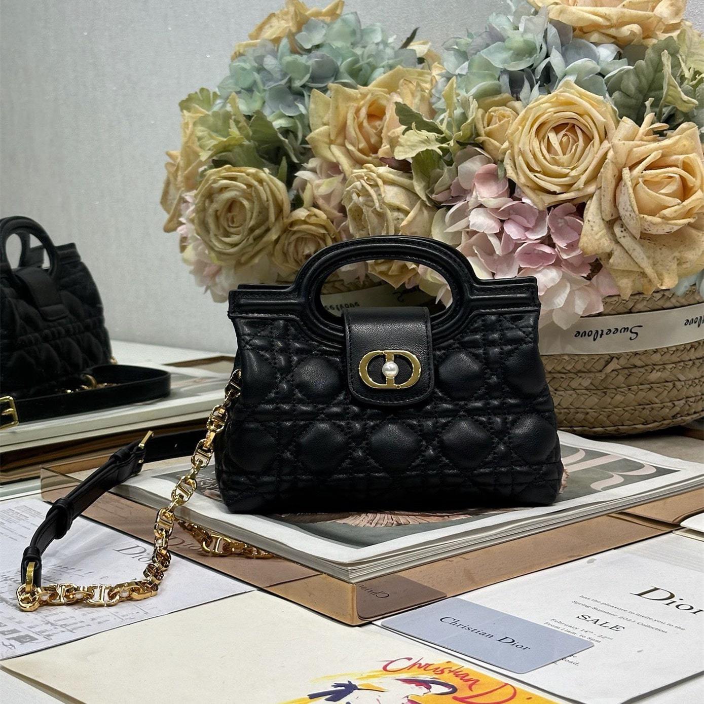 高仿Dior*JolieHandle系列S321M900環扣小羊皮手提包黑色免檢版