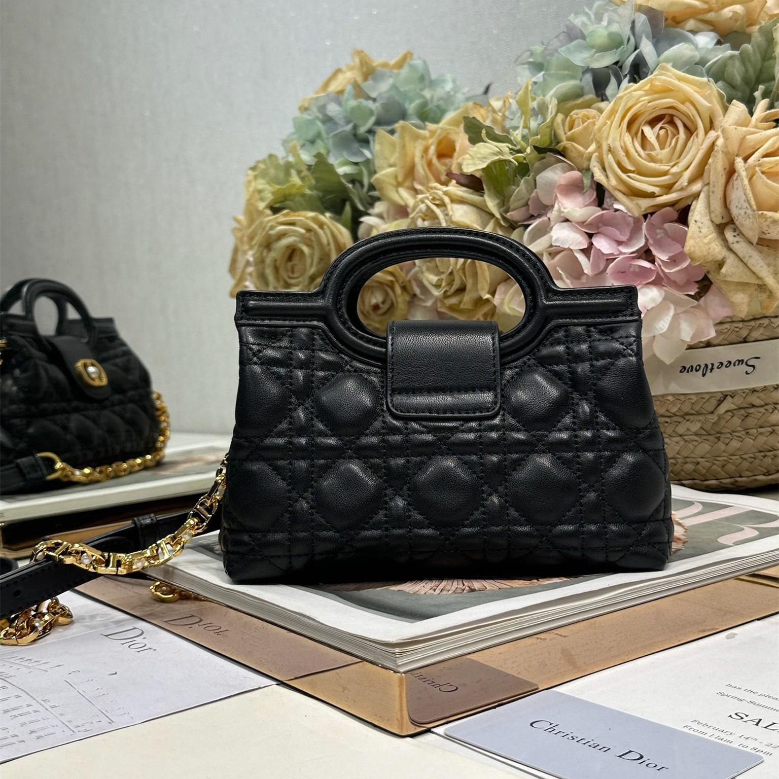 高仿Dior*JolieHandle系列S321M900環扣小羊皮手提包黑色免檢版