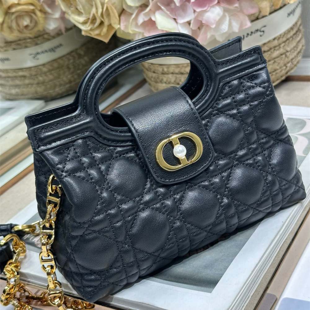 高仿Dior*JolieHandle系列S321M900環扣小羊皮手提包黑色免檢版