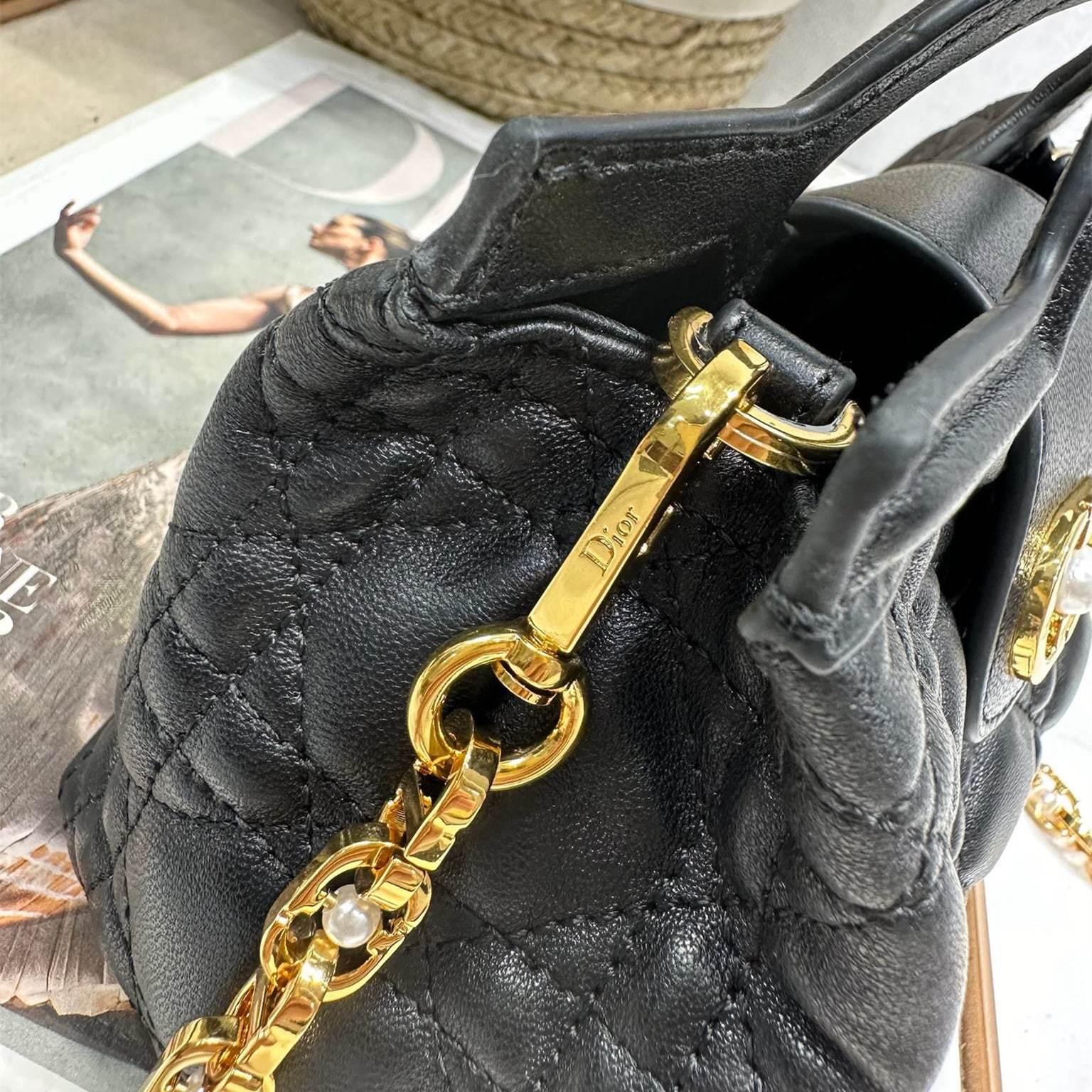 高仿Dior*JolieHandle系列S321M900環扣小羊皮手提包黑色免檢版