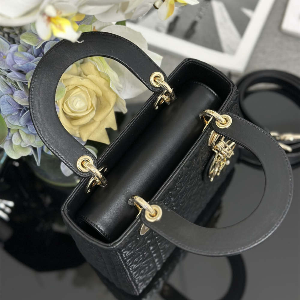 高仿Dior*Lady系列M053M900小羊皮手袋幸運星黑色小號免檢版