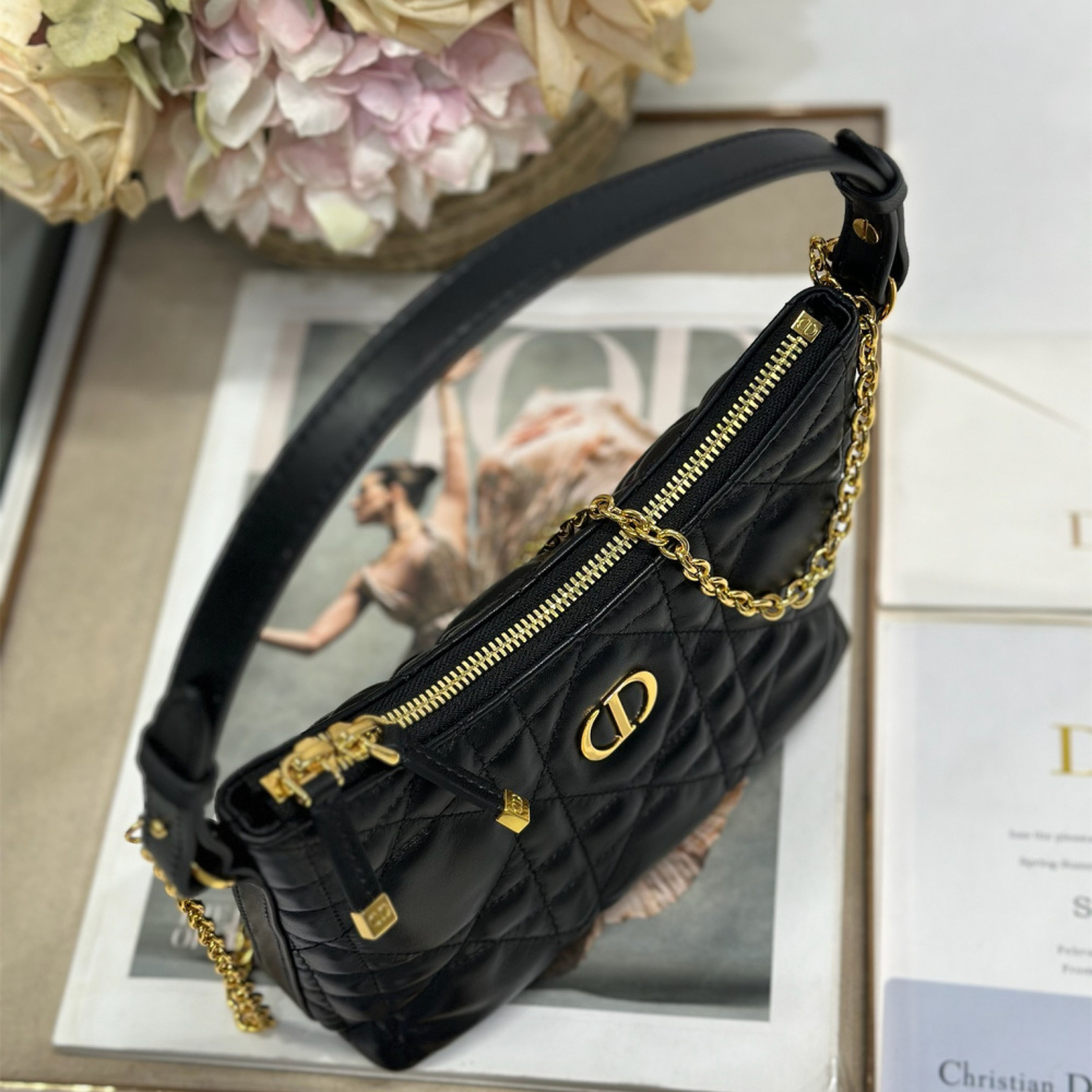 高仿Dior*MissCaro系列S5253M900小羊皮手提包Mini黑色免檢版