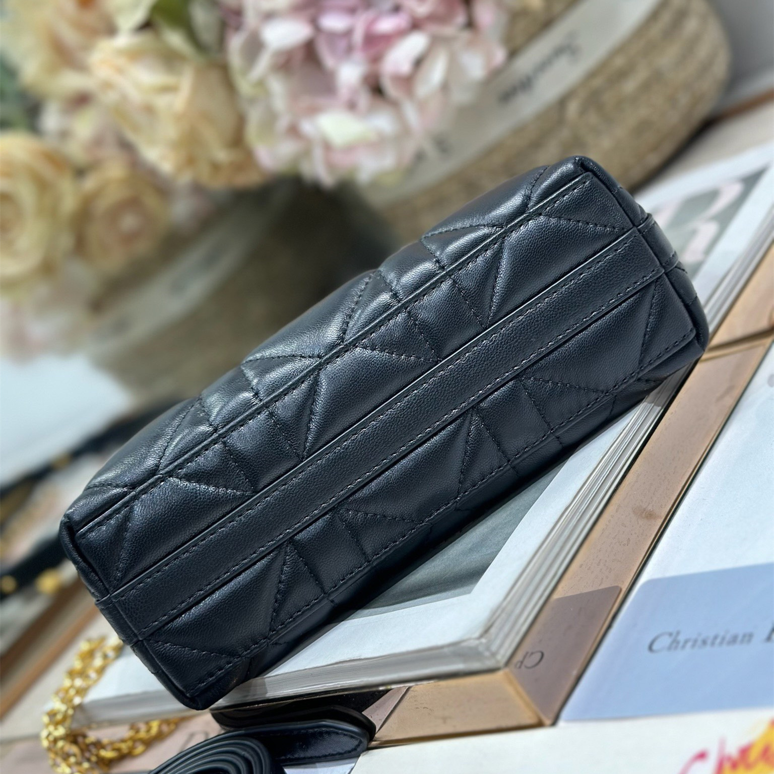 高仿Dior*MissCaro系列S5253M900小羊皮手提包Mini黑色免檢版