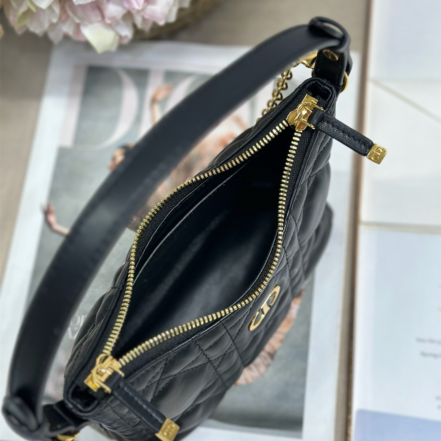 高仿Dior*MissCaro系列S5253M900小羊皮手提包Mini黑色免檢版