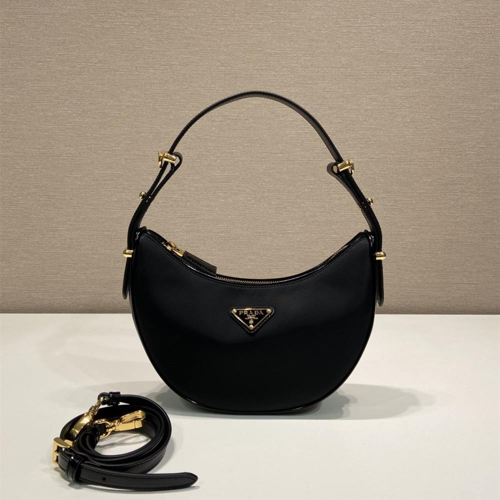 高仿Prada*Arque系列1BC194半月單肩包黑色免檢版