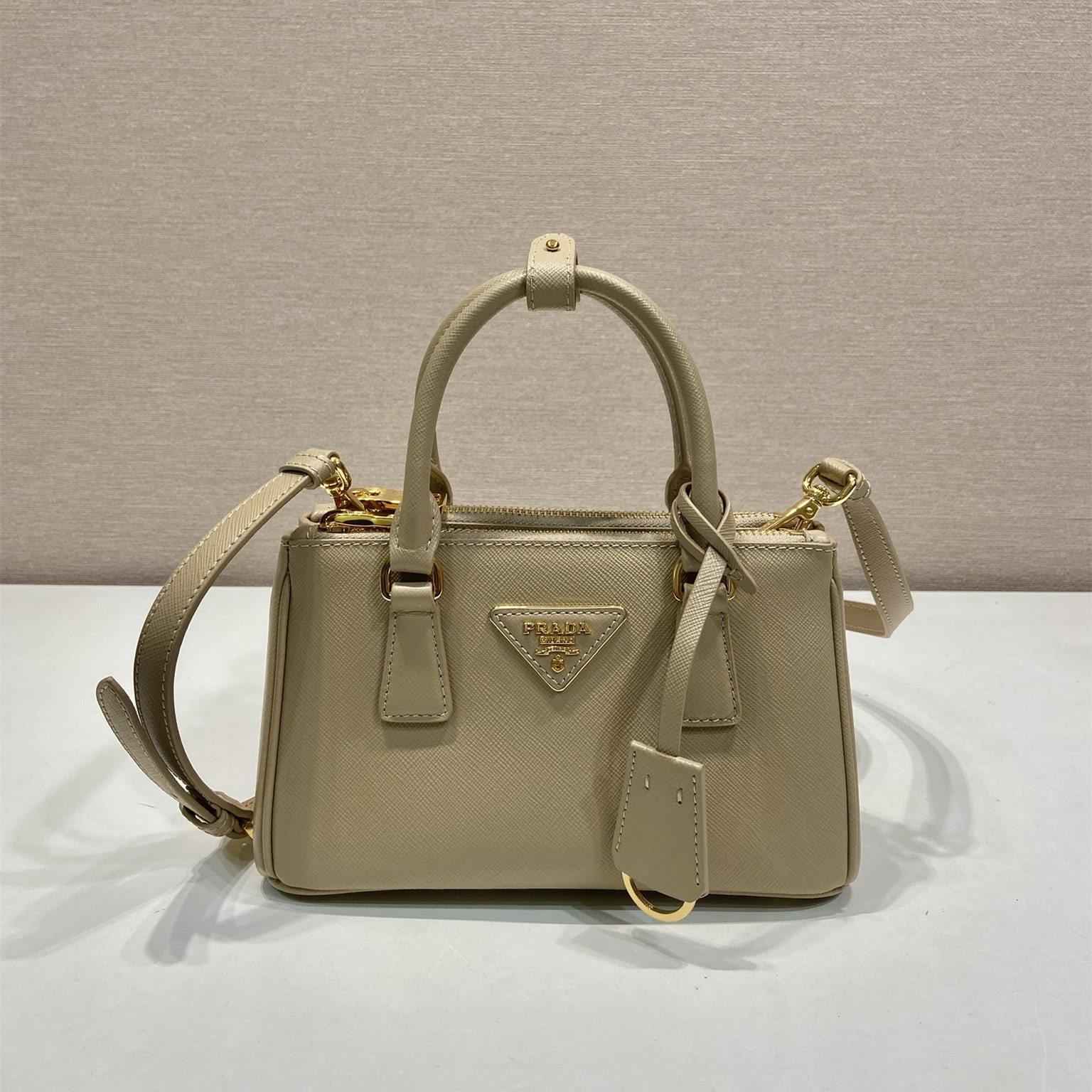 高仿Prada*Galleria系列1BA916紋理牛皮單肩包卡其色Mini免檢版