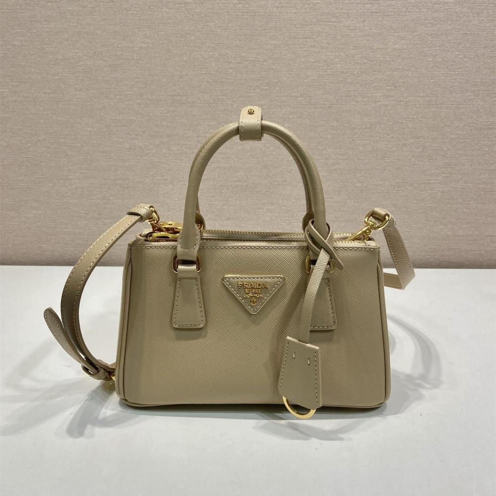 高仿Prada*Galleria系列1BA916紋理牛皮單肩包卡其色Mini免檢版