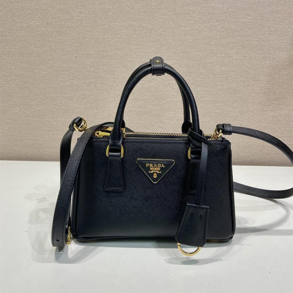 高仿Prada*Galleria系列1BA916紋理牛皮單肩包黑色Mini免檢版