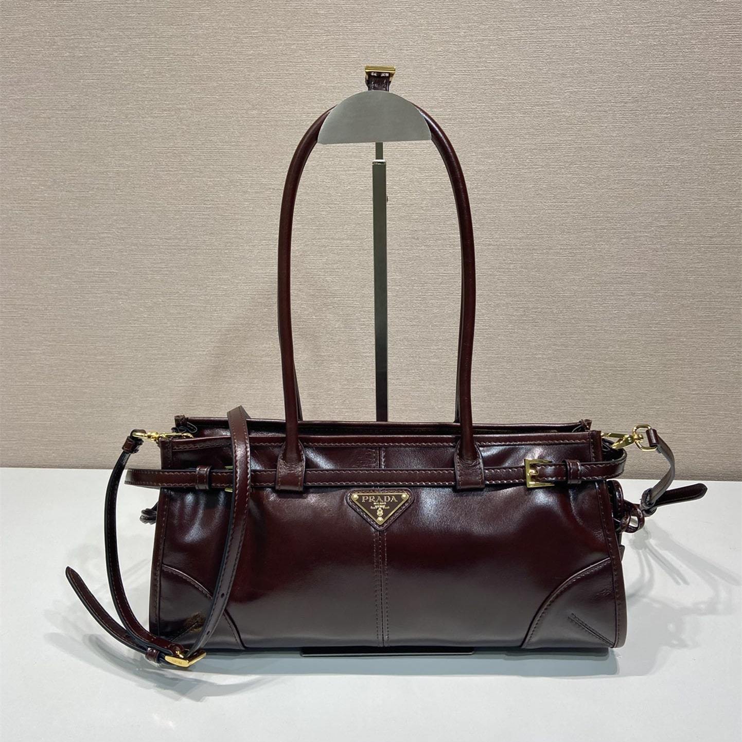 高仿Prada*Bonnie系列1BA426手提單肩包酒紅色小號號免檢版