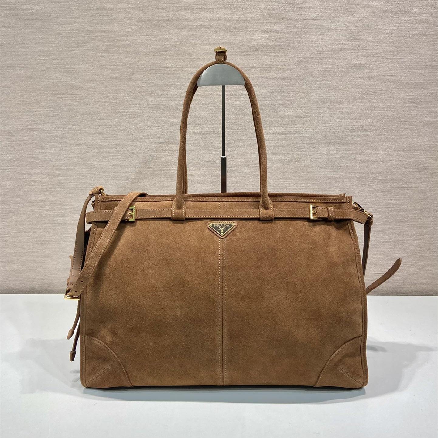 高仿Prada*Tote系列1BA439Nappa皮購物袋棕色大號免檢版