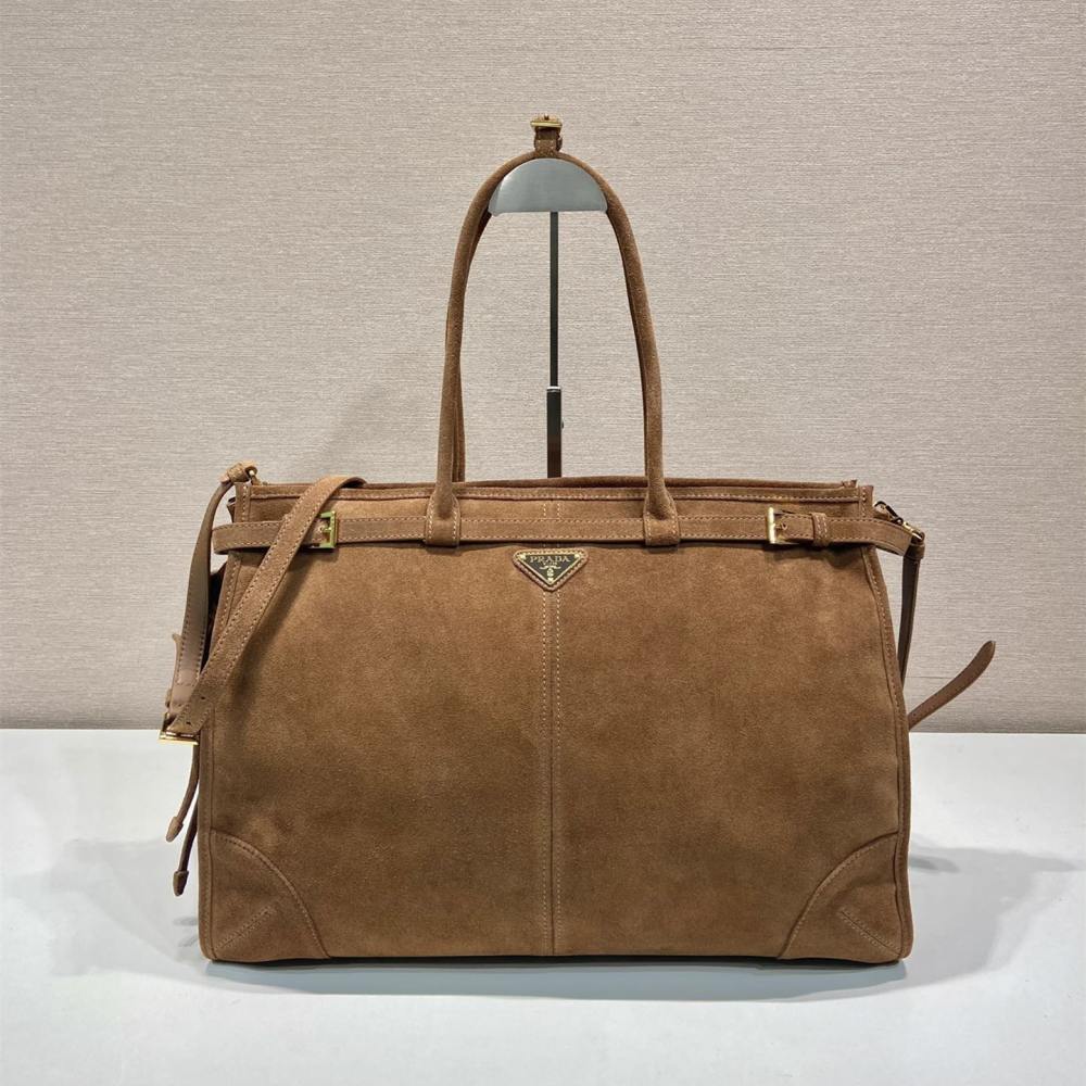 高仿Prada*Tote系列1BA439Nappa皮購物袋棕色大號免檢版