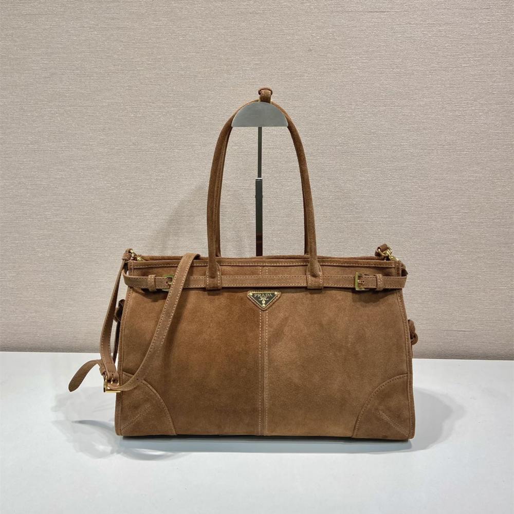 高仿Prada*Bonnie系列1BA433手提購物袋棕色中號免檢版