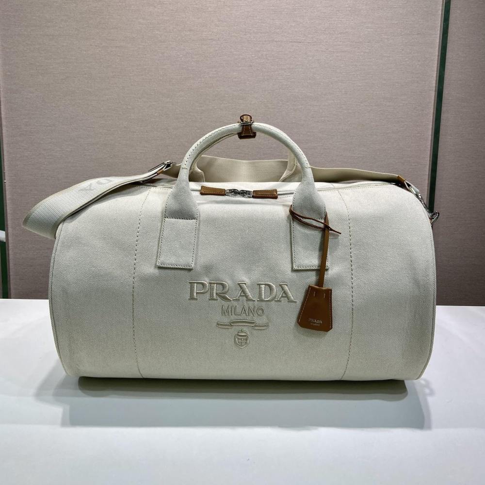 高仿Prada*2VC051棉質旅行袋白色免檢版