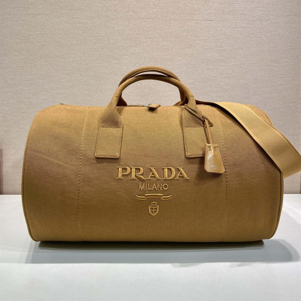 高仿Prada*2VC051棉質旅行袋棕色免檢版