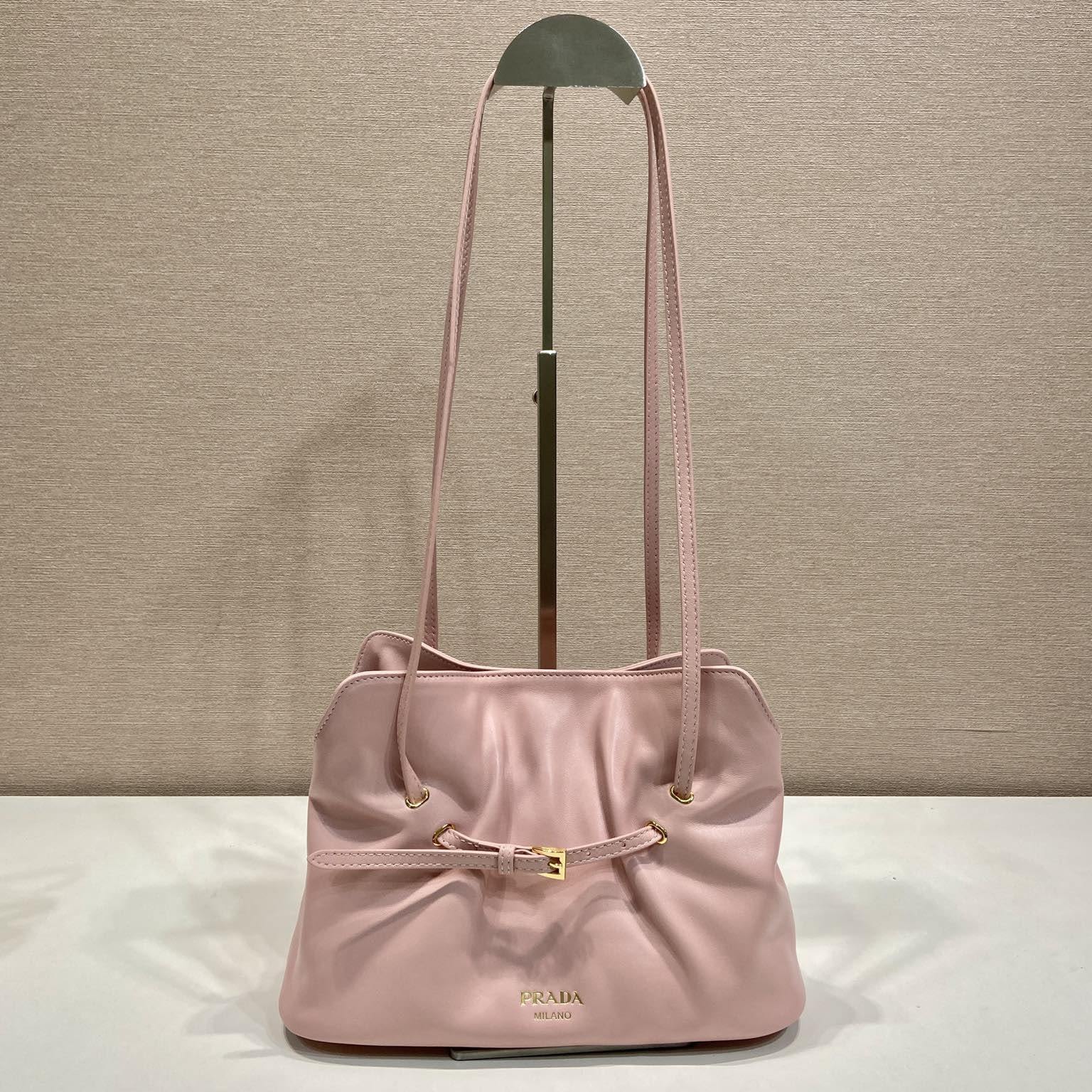 高仿Prada*Dada系列1BG586小羊皮雲朵包粉色小號免檢版