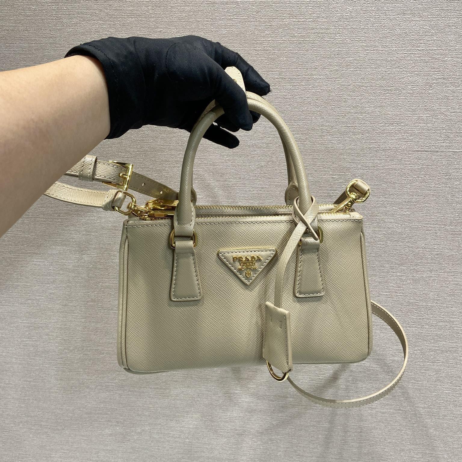 高仿Prada*Galleria系列1BA916紋理牛皮單肩包卡其色Mini免檢版
