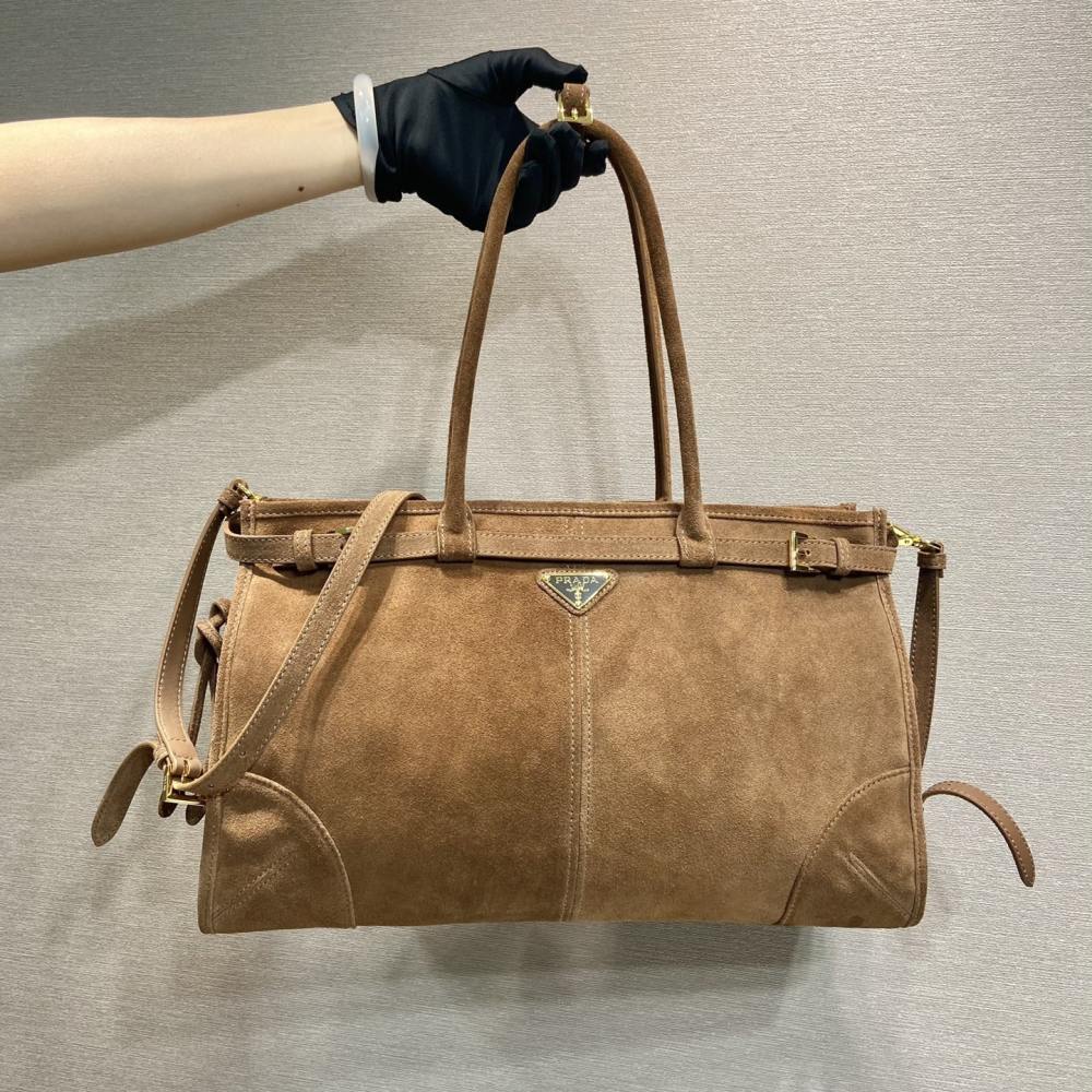 高仿Prada*Bonnie系列1BA433手提購物袋棕色中號免檢版