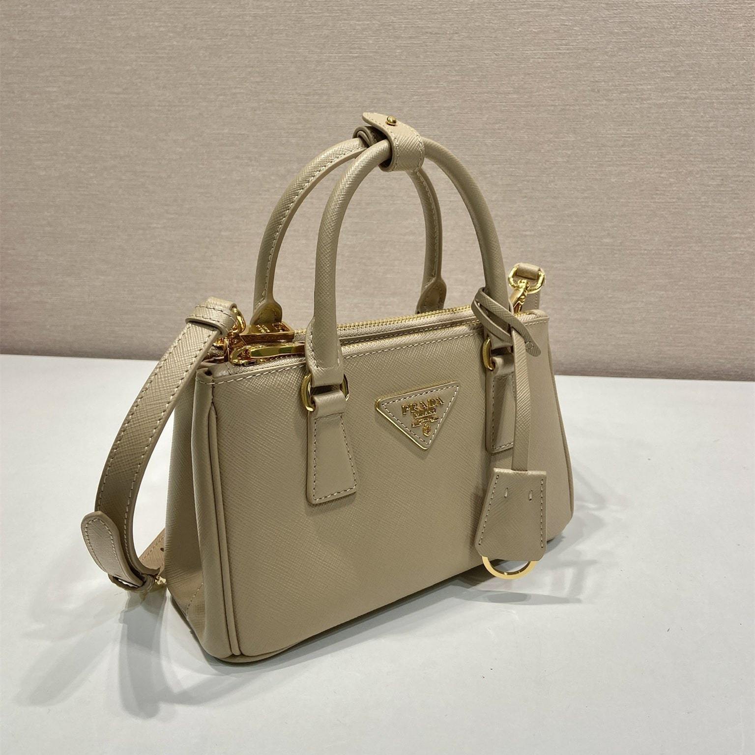 高仿Prada*Galleria系列1BA916紋理牛皮單肩包卡其色Mini免檢版
