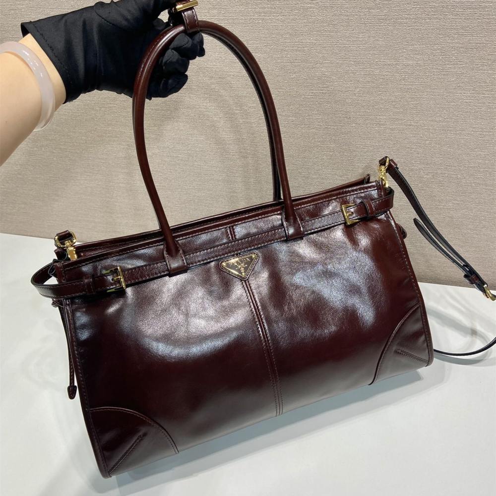 高仿Prada*Bonnie系列1BA433手提單肩包酒紅色中號免檢版