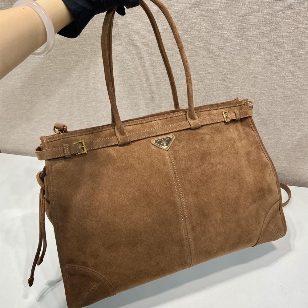 高仿Prada*Tote系列1BA439Nappa皮購物袋棕色大號免檢版