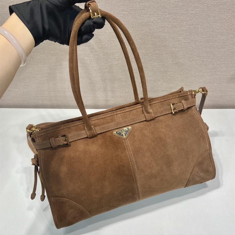 高仿Prada*Bonnie系列1BA433手提購物袋棕色中號免檢版