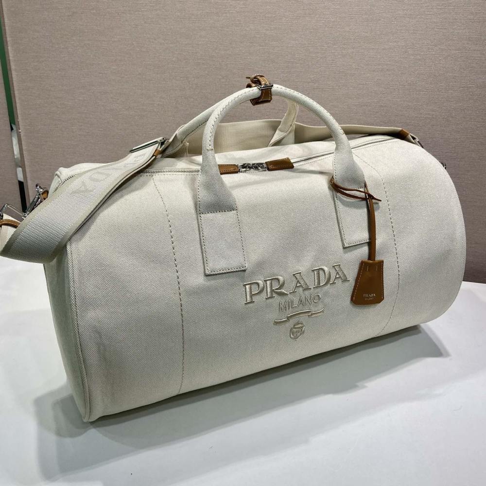 高仿Prada*2VC051棉質旅行袋白色免檢版