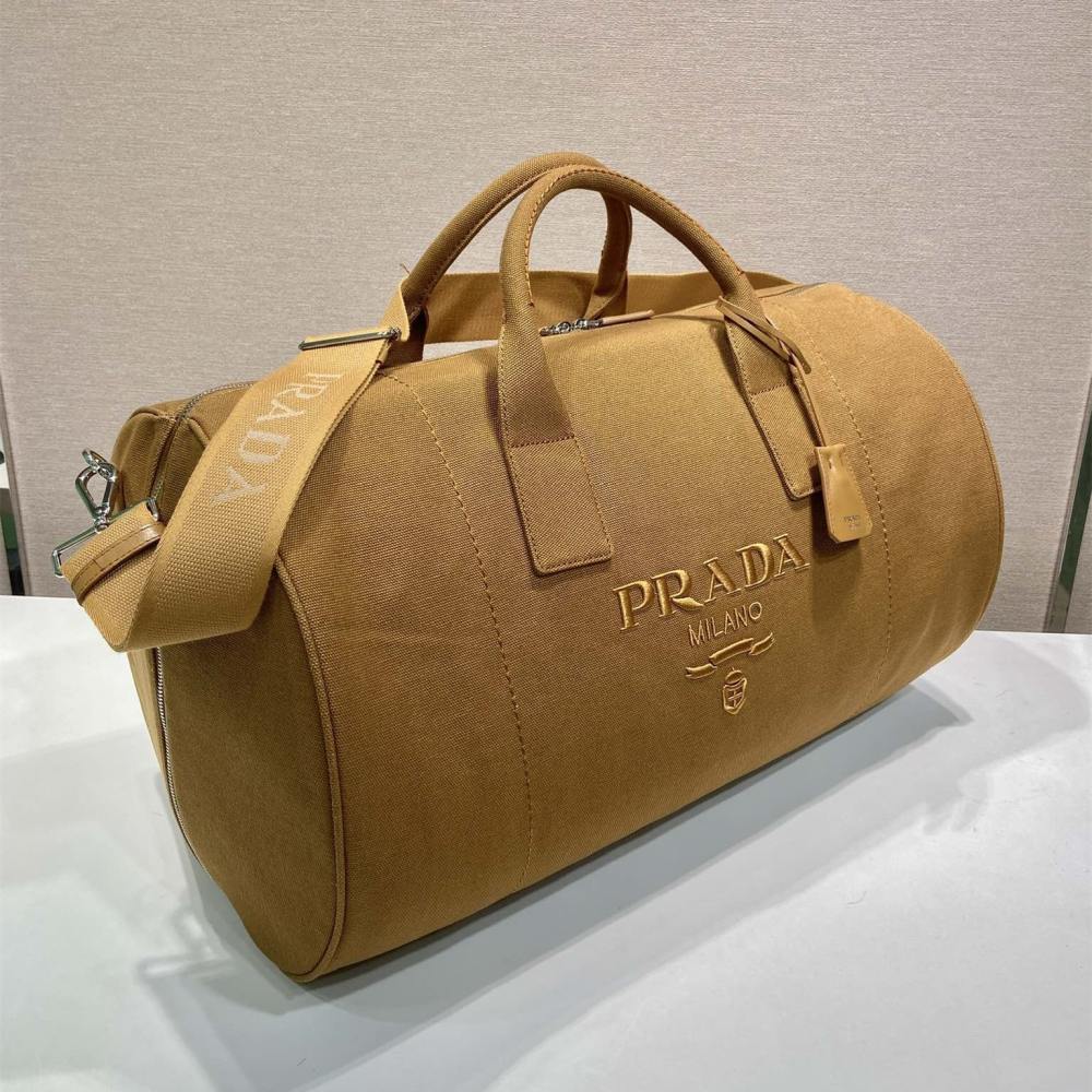 高仿Prada*2VC051棉質旅行袋棕色免檢版