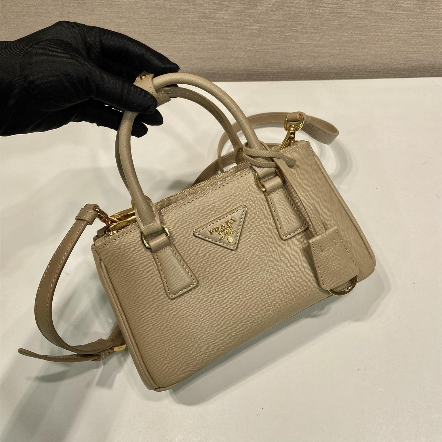 高仿Prada*Galleria系列1BA916紋理牛皮單肩包卡其色Mini免檢版