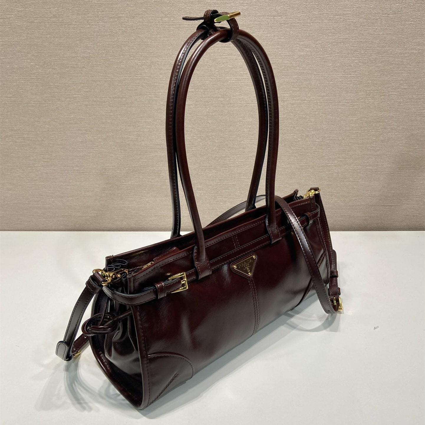 高仿Prada*Bonnie系列1BA426手提單肩包酒紅色小號號免檢版