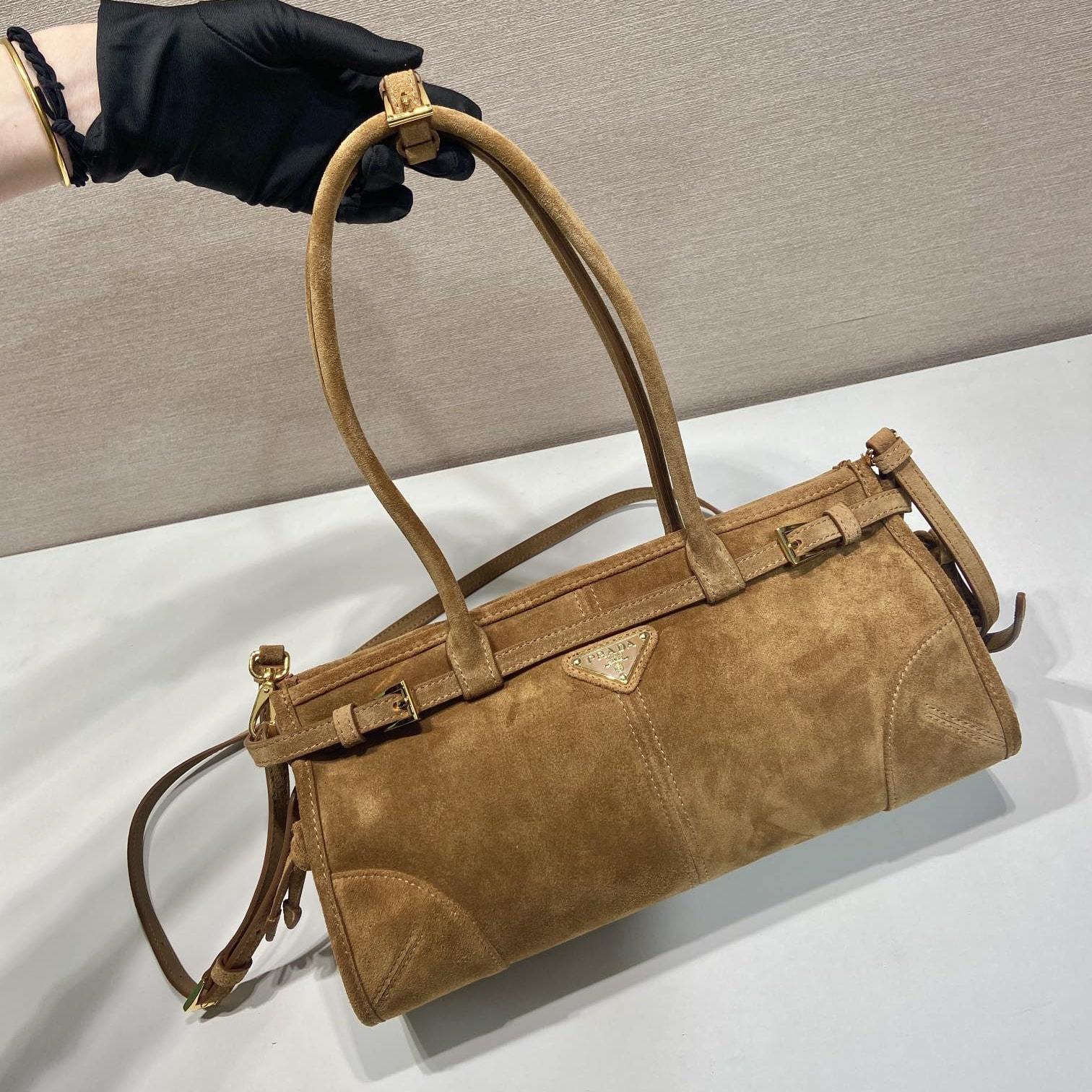 高仿Prada*Bonnie系列1BA426手提單肩包棕色小號免檢版