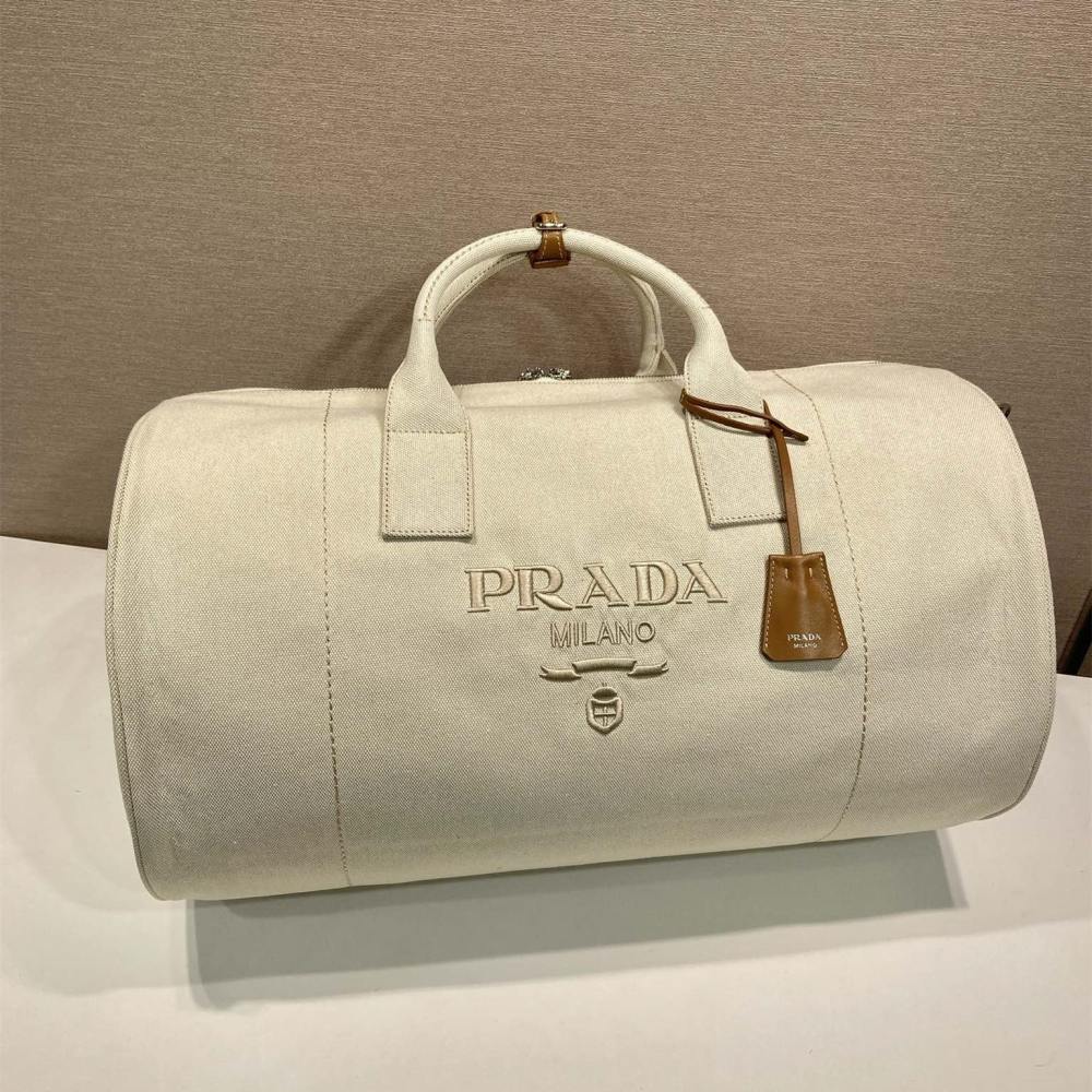 高仿Prada*2VC051棉質旅行袋白色免檢版