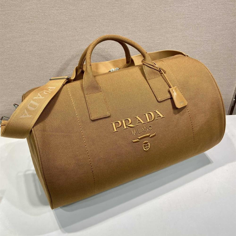 高仿Prada*2VC051棉質旅行袋棕色免檢版