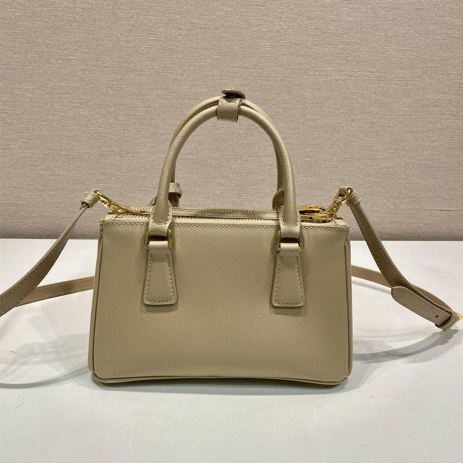 高仿Prada*Galleria系列1BA916紋理牛皮單肩包卡其色Mini免檢版