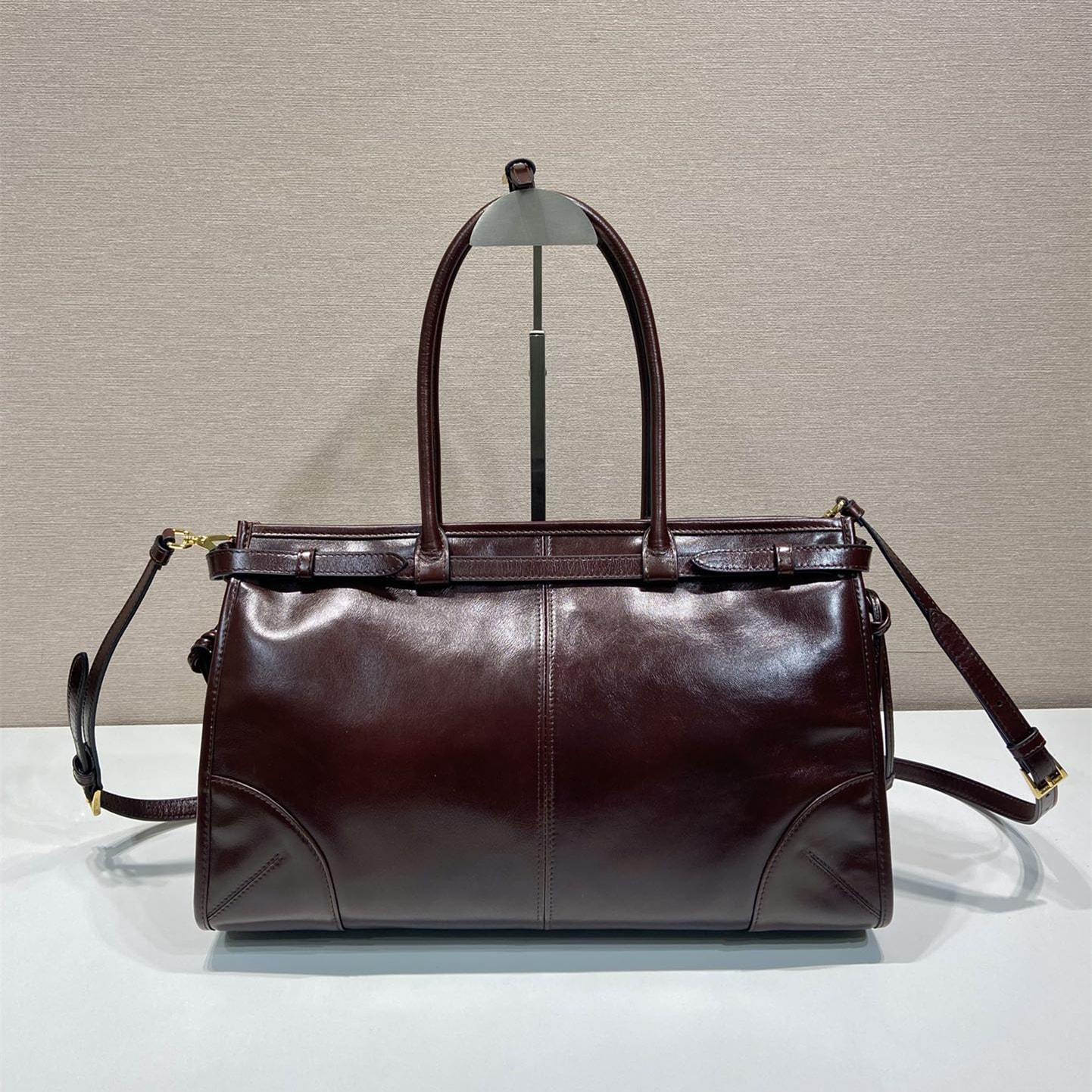 高仿Prada*Bonnie系列1BA433手提單肩包酒紅色中號免檢版
