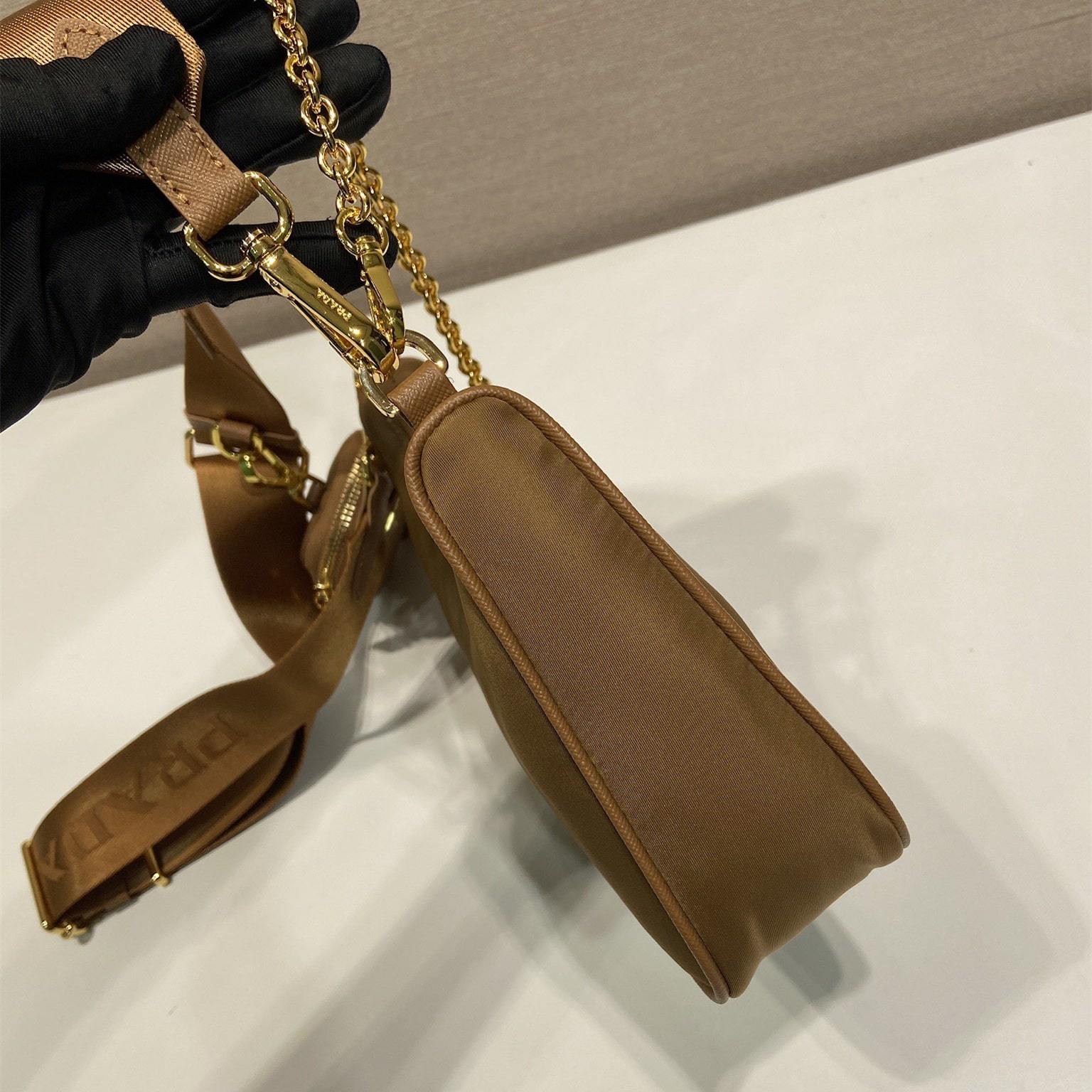 高仿Prada*RE-Nylon系列1BH204三合一單肩包棕色免檢版