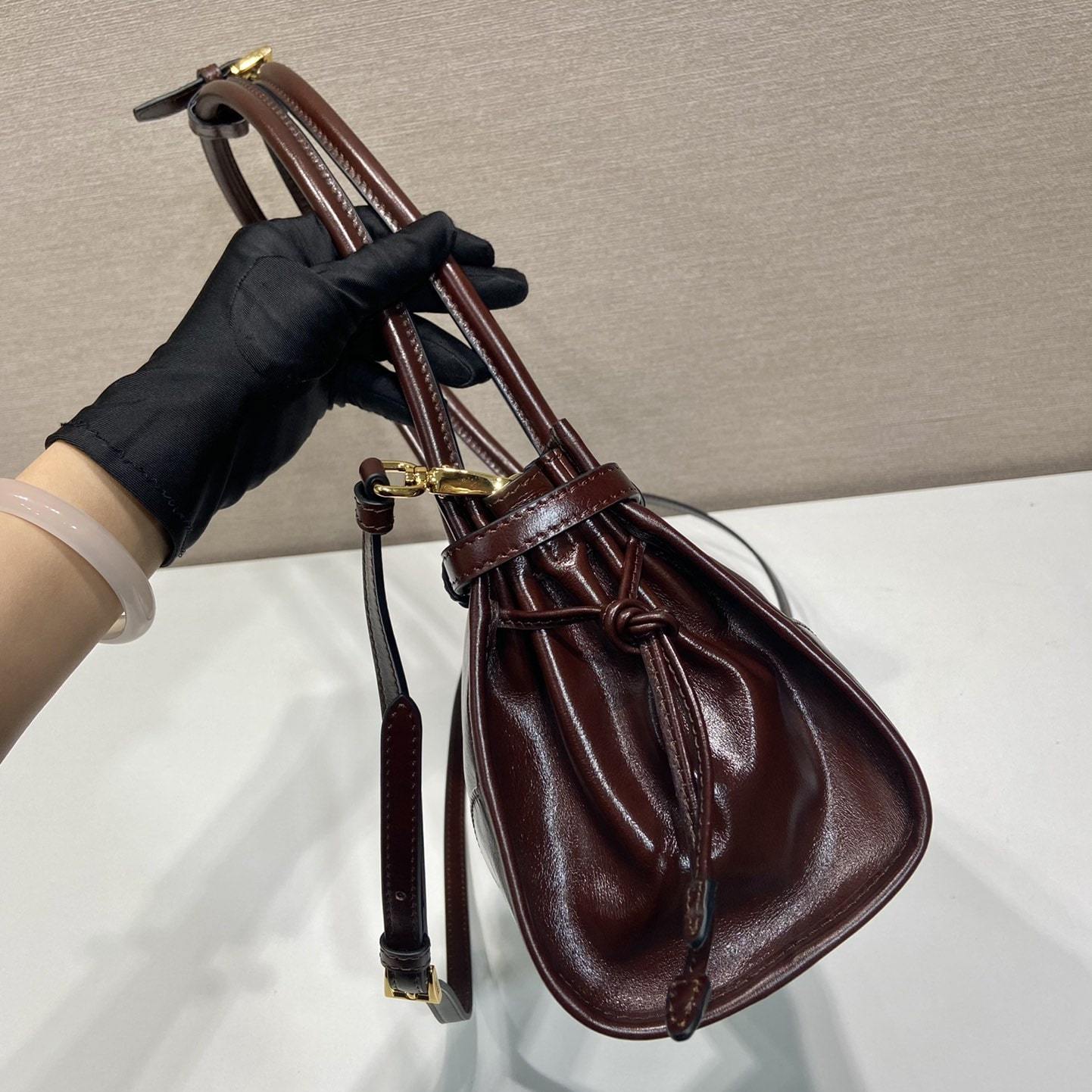 高仿Prada*Bonnie系列1BA426手提單肩包酒紅色小號號免檢版