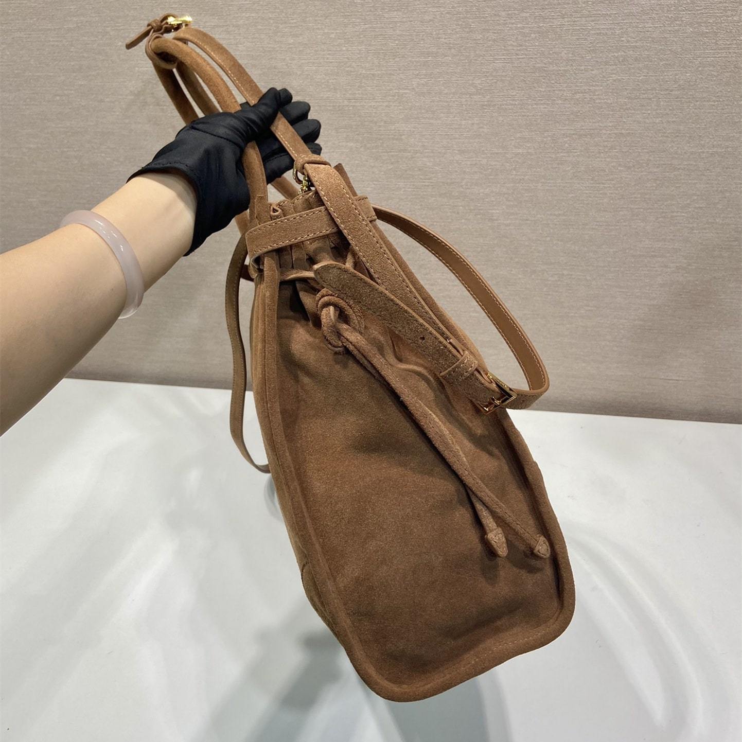 高仿Prada*Tote系列1BA439Nappa皮購物袋棕色大號免檢版
