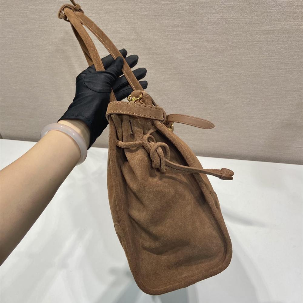 高仿Prada*Bonnie系列1BA433手提購物袋棕色中號免檢版