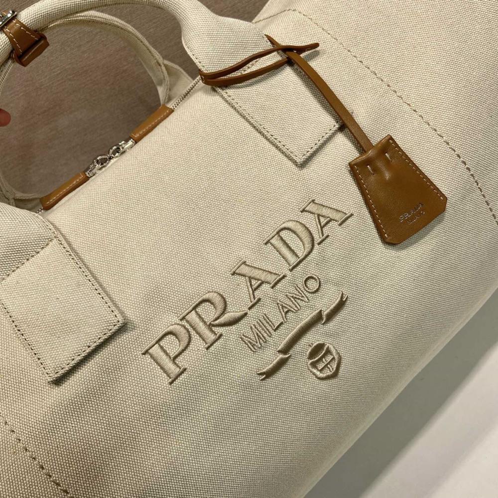 高仿Prada*2VC051棉質旅行袋白色免檢版
