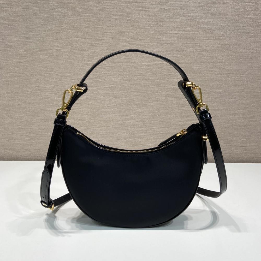 高仿Prada*Arque系列1BC194半月單肩包黑色免檢版