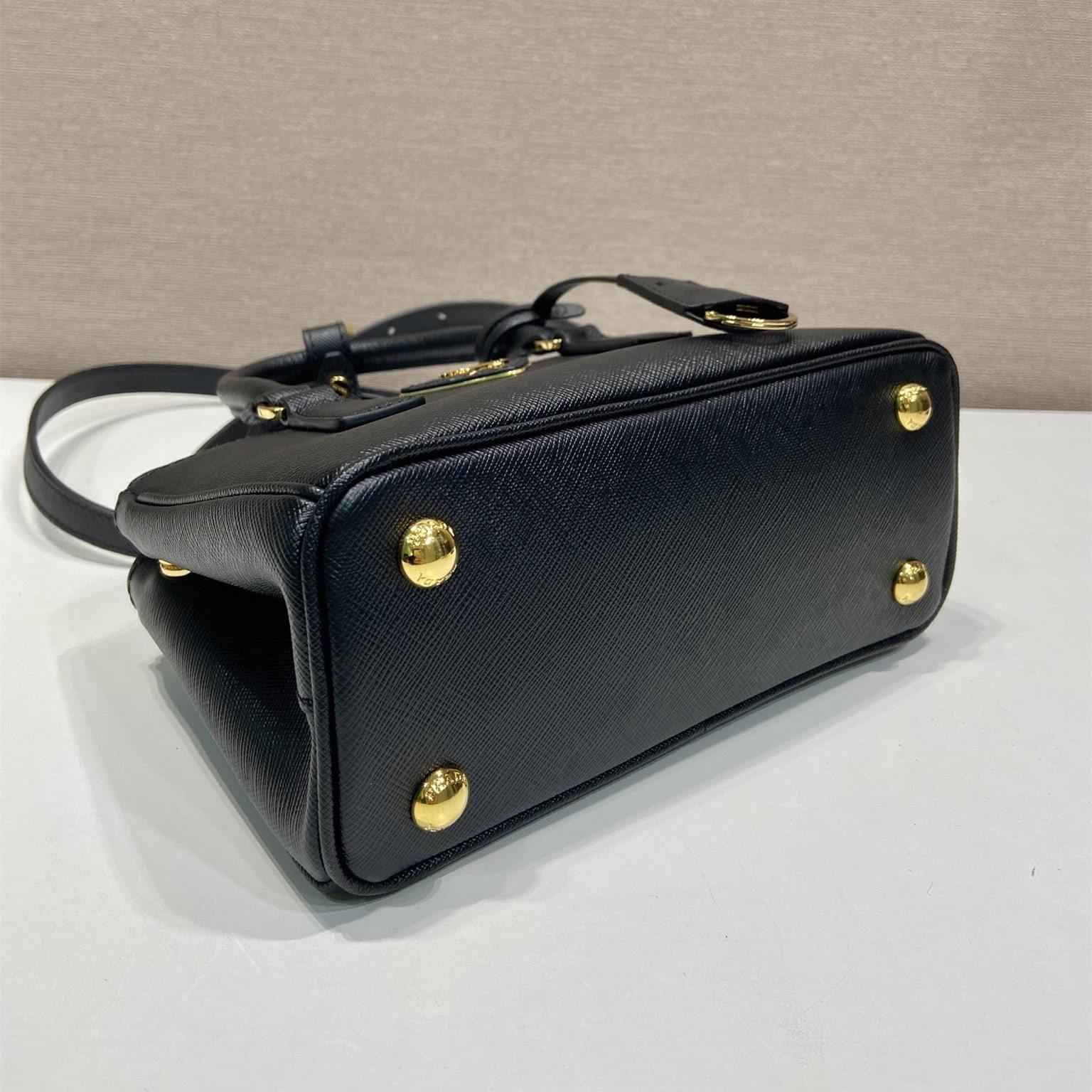 高仿Prada*Galleria系列1BA916紋理牛皮單肩包黑色Mini免檢版