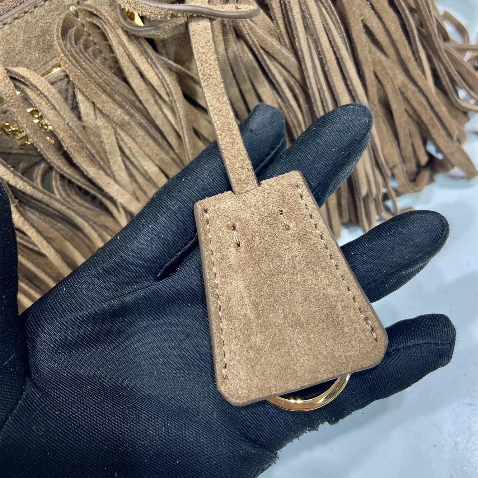高仿Prada*Gaalleria系列1BA457流蘇包棕色中號免檢版