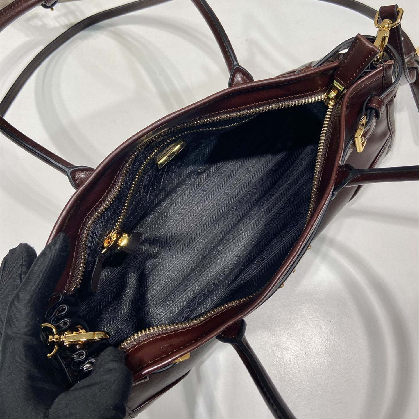 高仿Prada*Bonnie系列1BA426手提單肩包酒紅色小號號免檢版