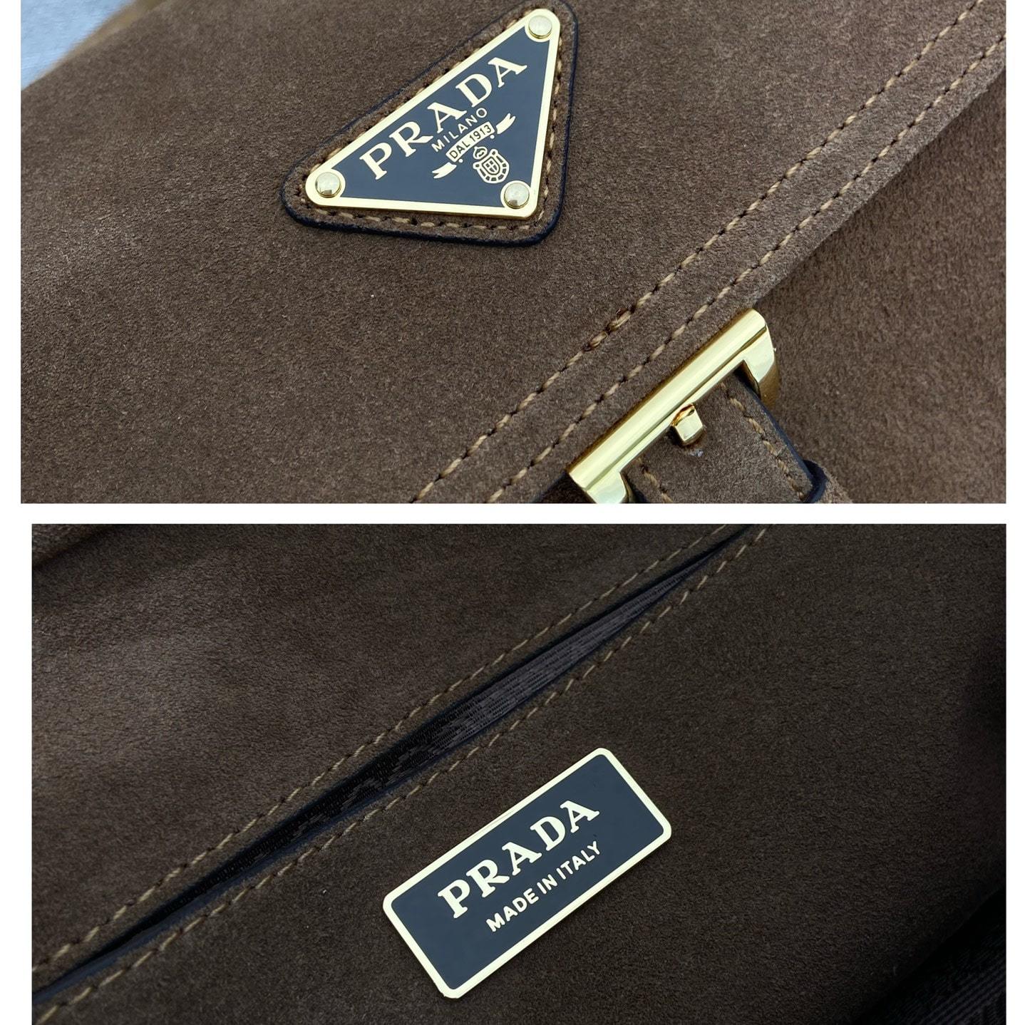 高仿Prada*Explore系列1BD394麂皮郵差包中號肉桂色免檢版