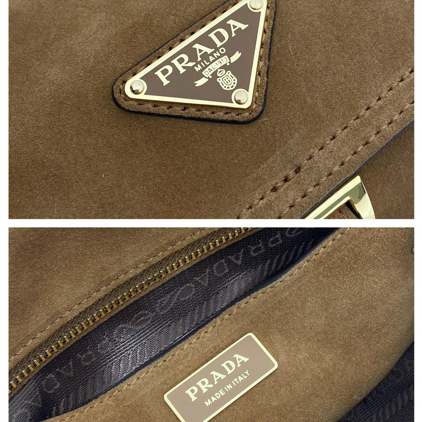高仿Prada*Explore系列1BD394麂皮郵差包中號棕色免檢版