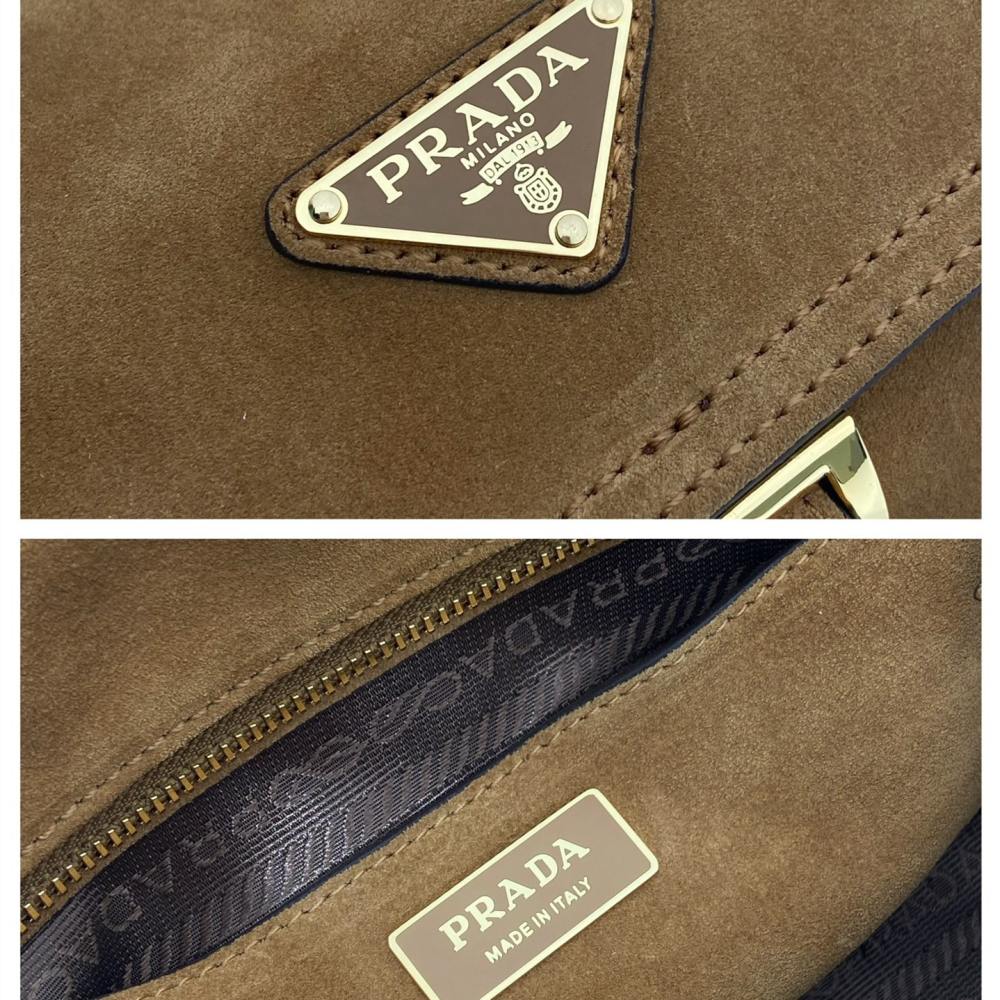 高仿Prada*Explore系列1BD394麂皮郵差包中號棕色免檢版