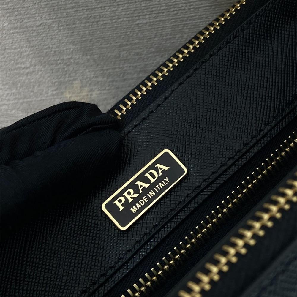 高仿Prada*Galleria系列1BA916紋理牛皮單肩包黑色Mini免檢版