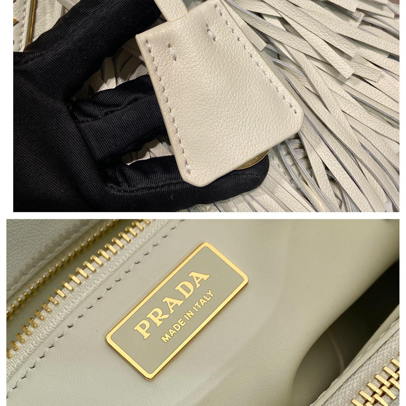 高仿Prada*Gaalleria系列1BA986流蘇包白色小號免檢版